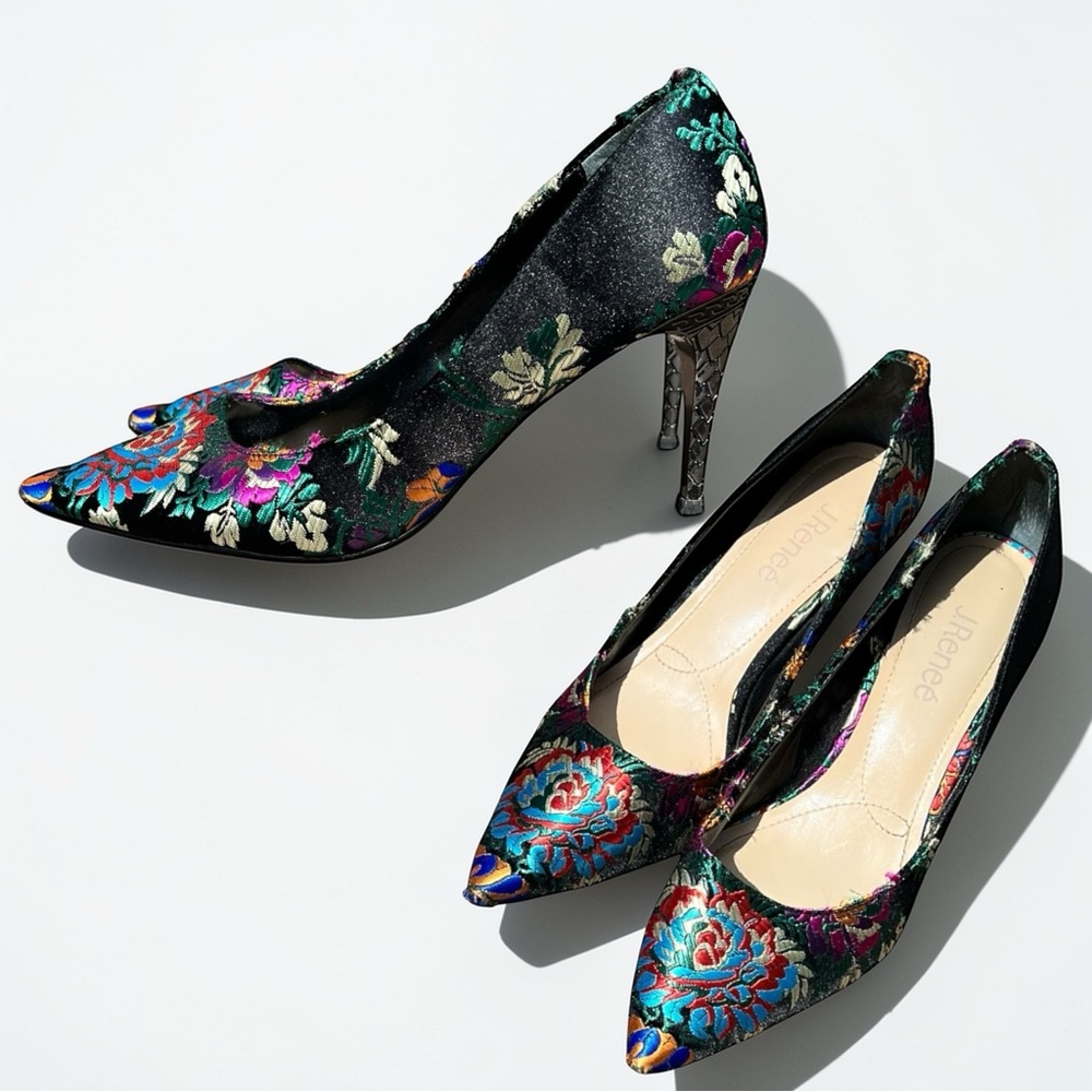 🌻J Renee Colorful Floral Statement Heel Pumps Women's Size 9 Boho Preppy Style